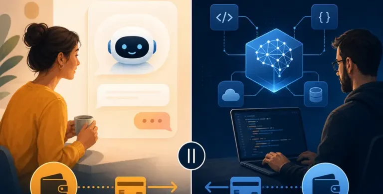 以分流構圖呈現 ChatGPT 訂閱服務與 OpenAI API 分開計費的概念。