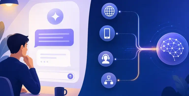 以概念插畫呈現 ChatGPT 直接使用介面與 OpenAI API 系統整合的差異。