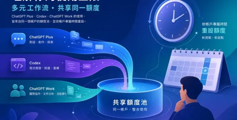 Codex 與 ChatGPT Work 共用額度並依帳戶 reset time 恢復的概念插圖