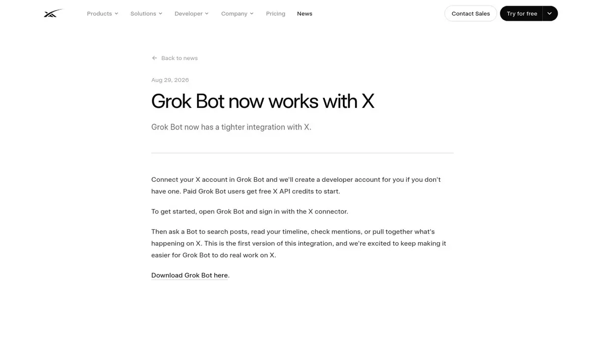 Grok Bot 內連接 X 帳號的正式操作畫面