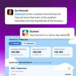 Slackforce Surfaces 官方示意畫面：Slackbot 依自然語言生成互動式財務儀表板