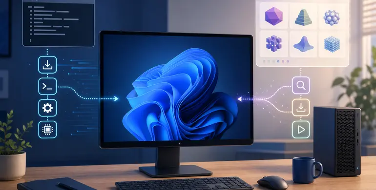 Windows 電腦上準備執行本機 AI 模型的編輯插畫
